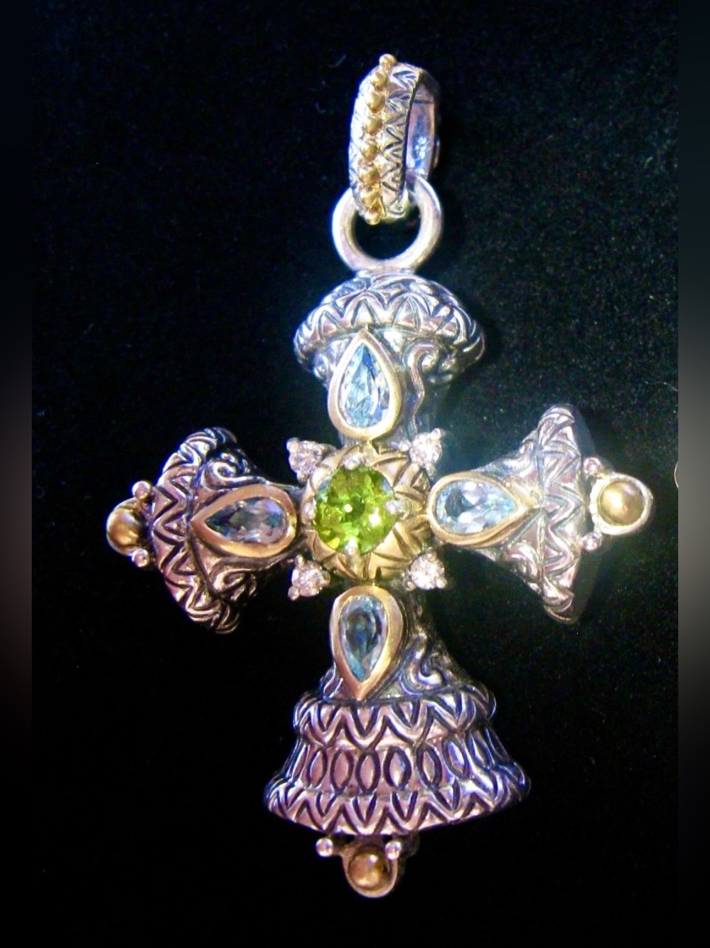 Barbara Bixby Sterling & 18k Yellow Gold w/Peridot & Blue Topaz Cross Necklace